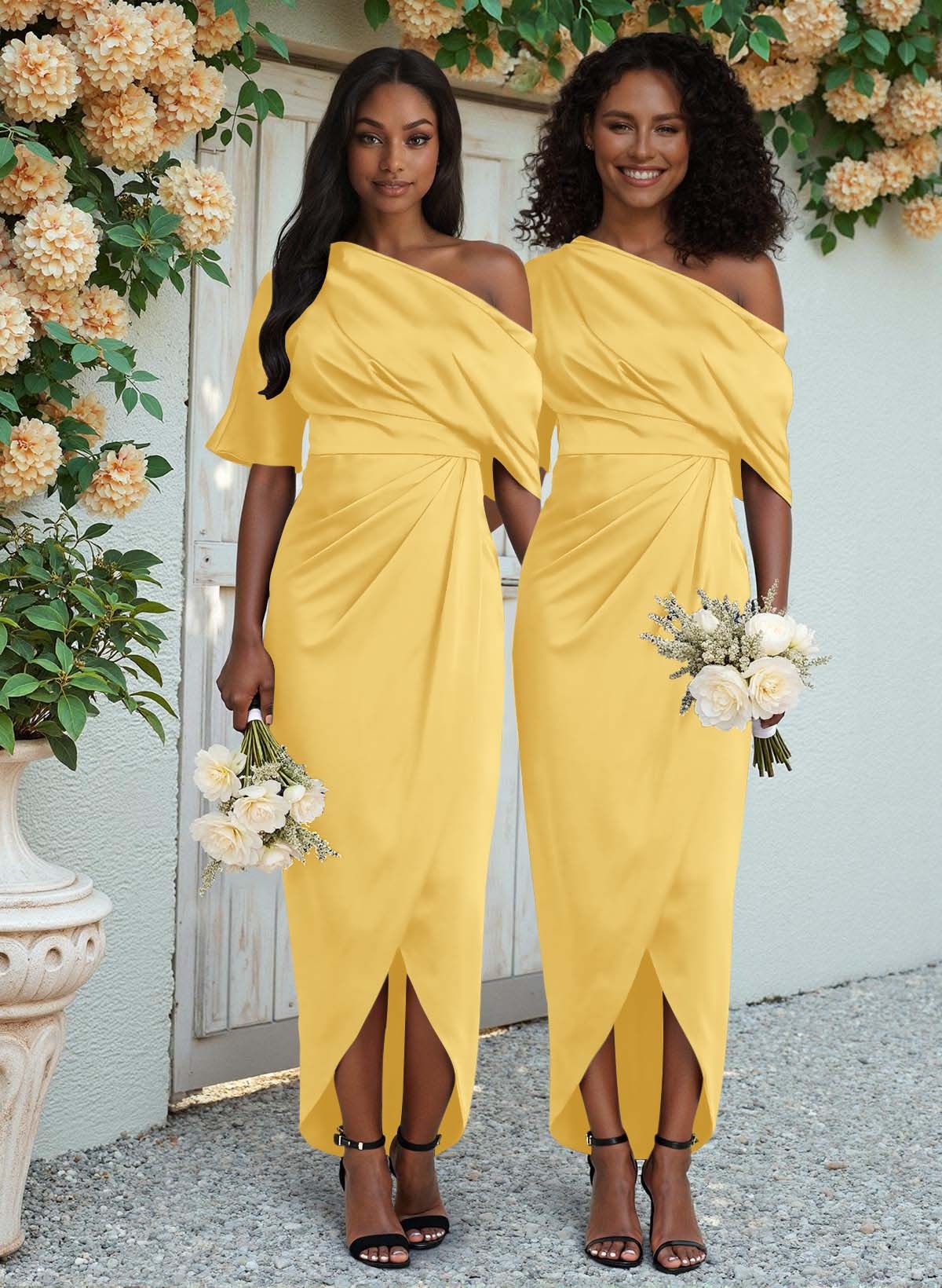 Sheath/Column Asymmetrical Sleeveless Satin Bridesmaid Dresses With Ruffle, product image 218