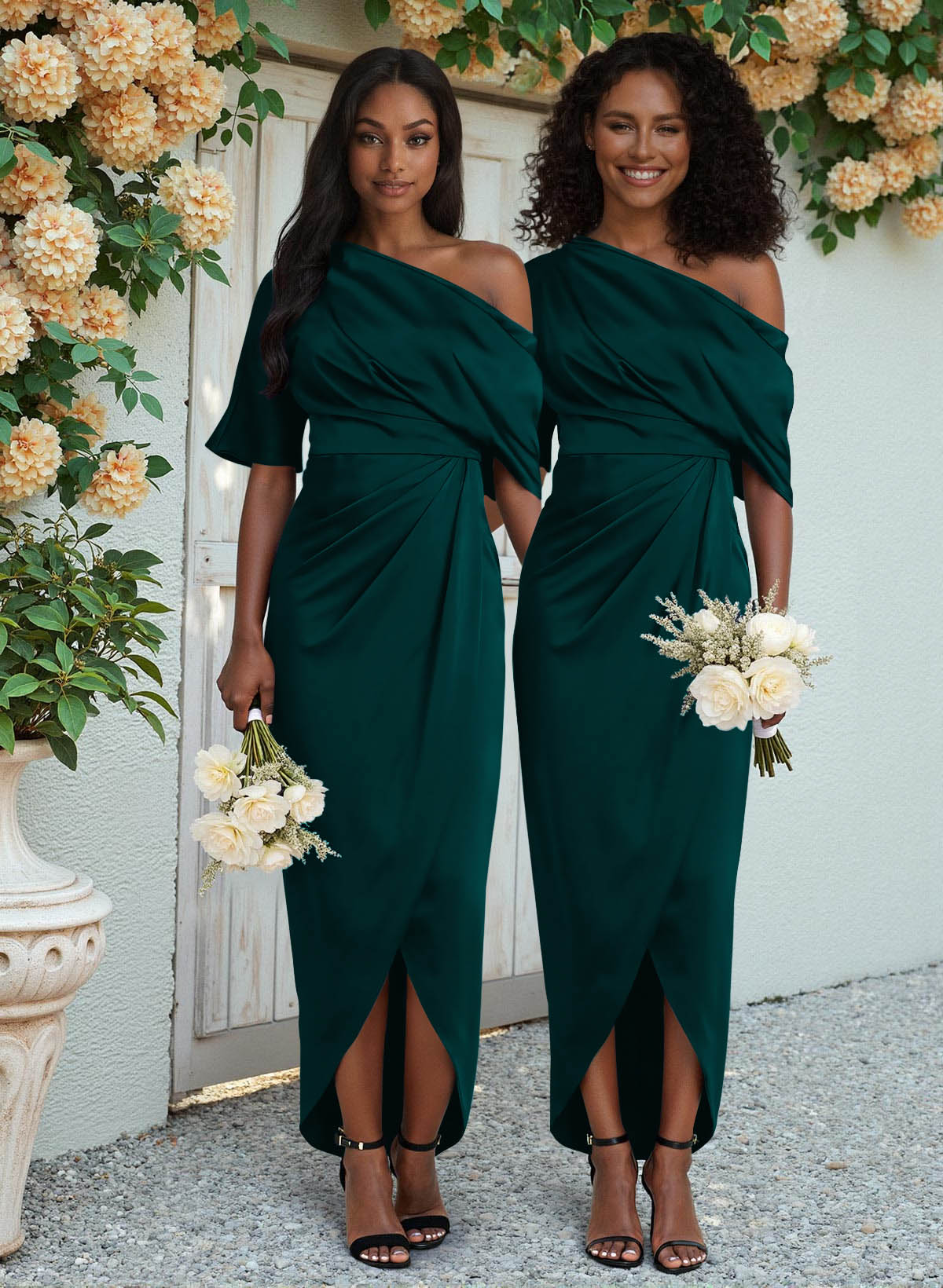 Sheath/Column Asymmetrical Sleeveless Satin Bridesmaid Dresses With Ruffle, product image 182