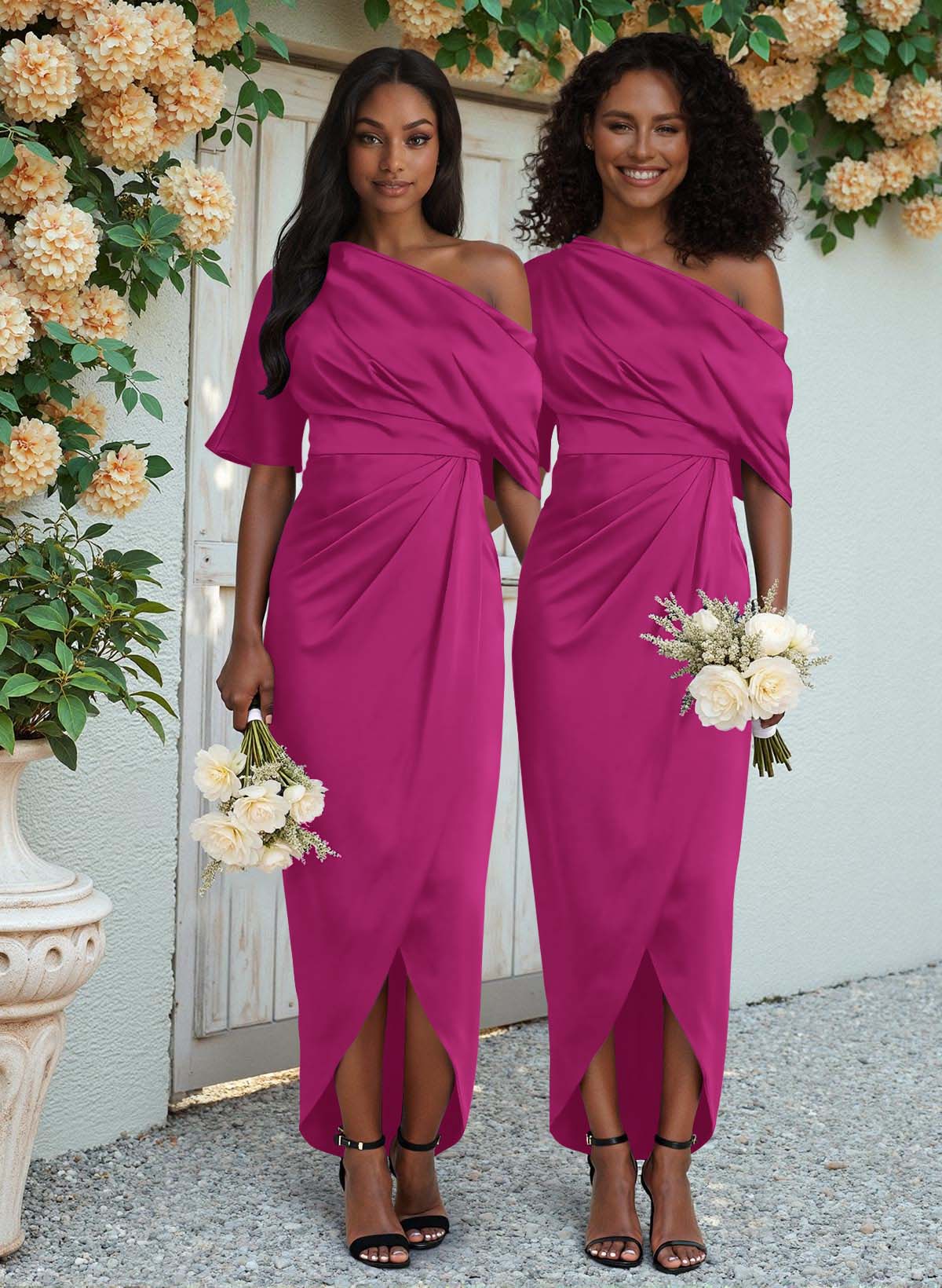 Sheath/Column Asymmetrical Sleeveless Satin Bridesmaid Dresses With Ruffle, product image 54