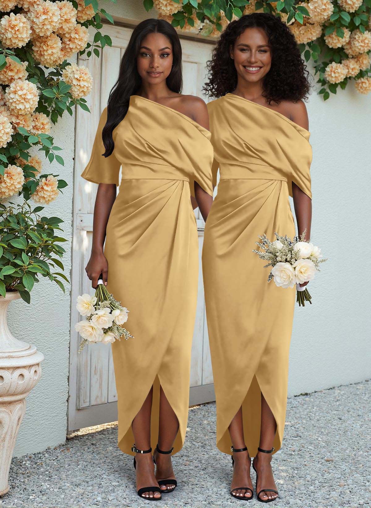 Sheath/Column Asymmetrical Sleeveless Satin Bridesmaid Dresses With Ruffle, product image 222
