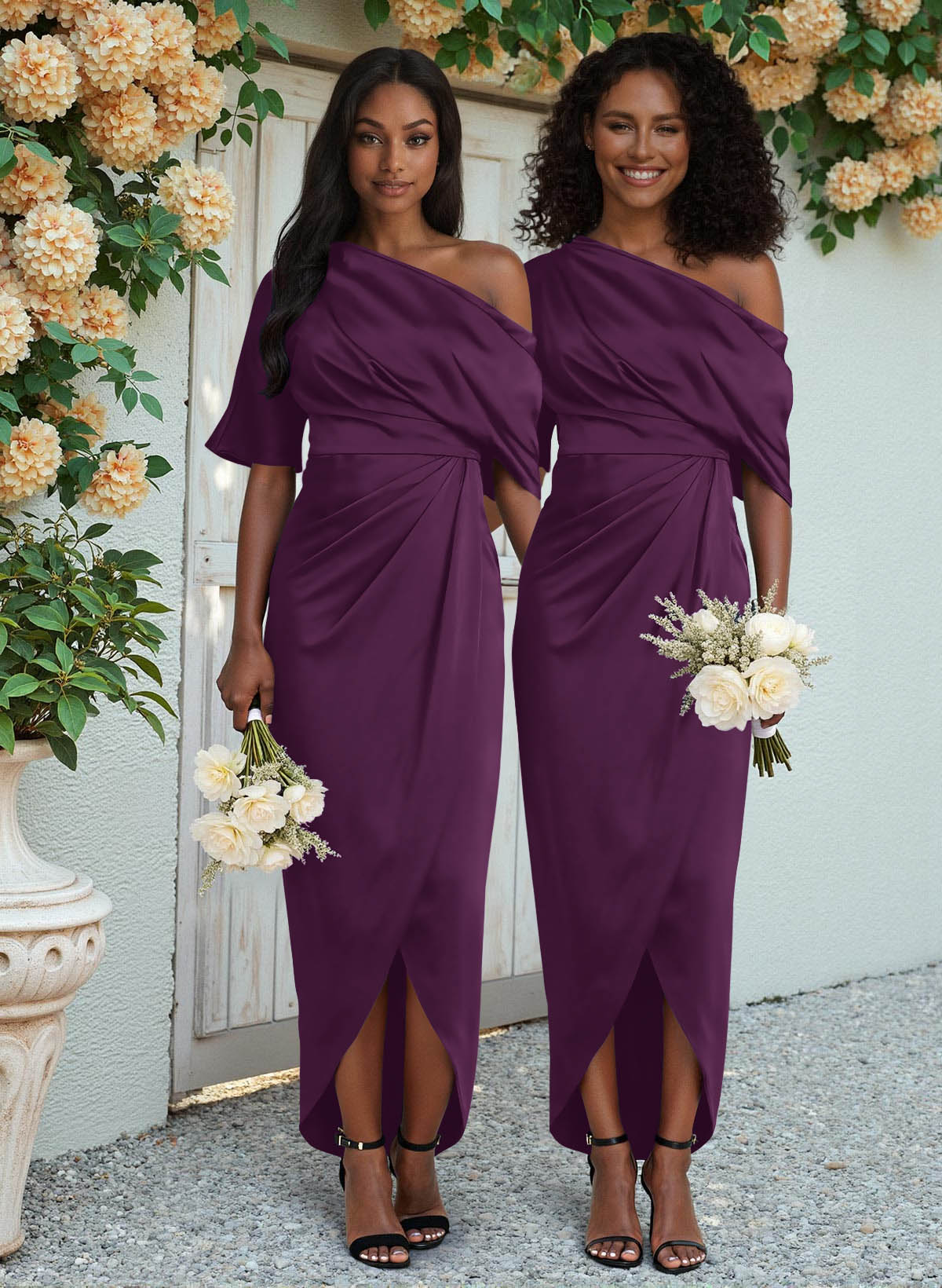 Sheath/Column Asymmetrical Sleeveless Satin Bridesmaid Dresses With Ruffle, product image 126