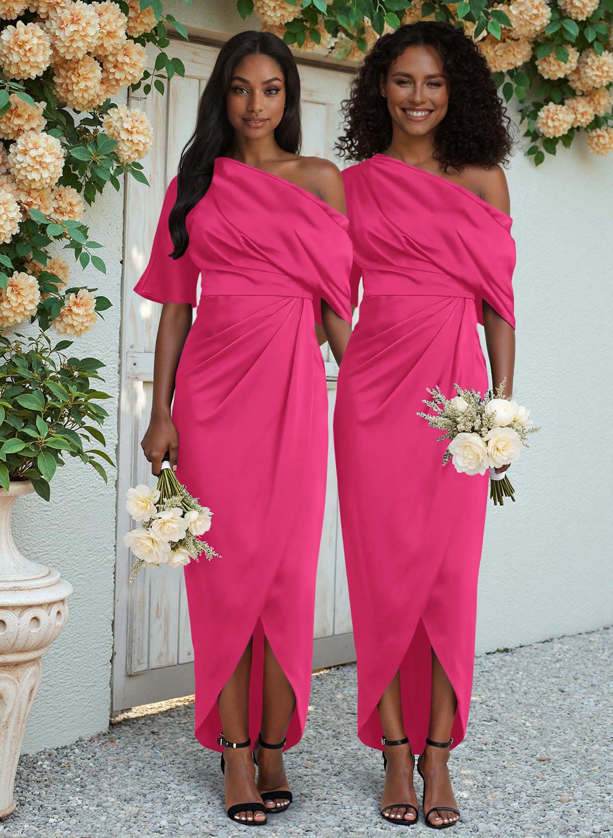 Sheath/Column Asymmetrical Sleeveless Satin Bridesmaid Dresses With Ruffle, product image 58