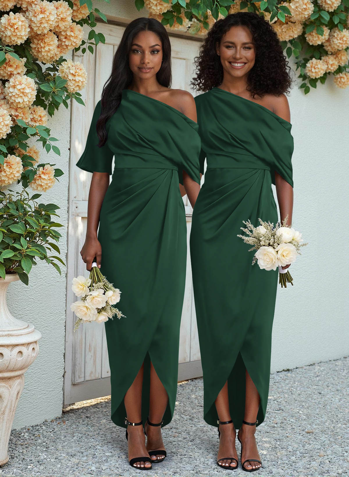 Sheath/Column Asymmetrical Sleeveless Satin Bridesmaid Dresses With Ruffle, product image 162