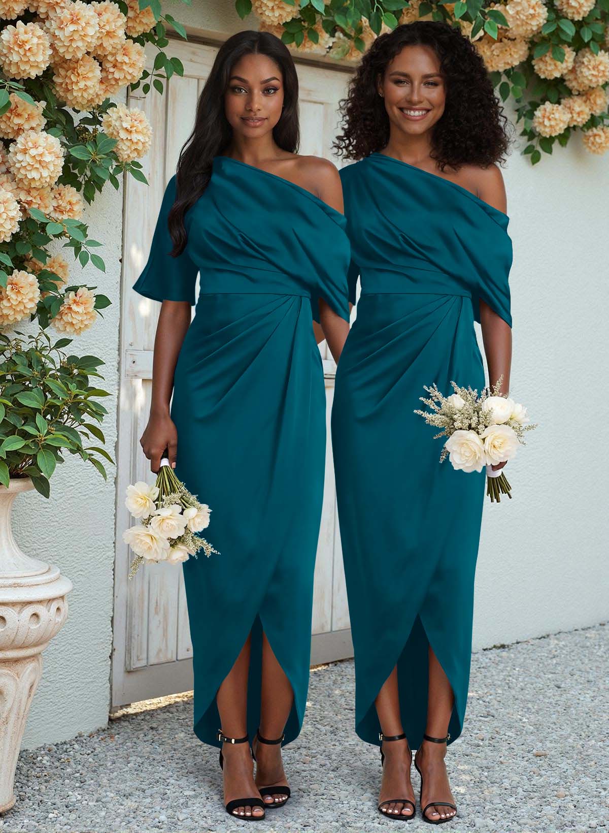 Sheath/Column Asymmetrical Sleeveless Satin Bridesmaid Dresses With Ruffle, product image 38