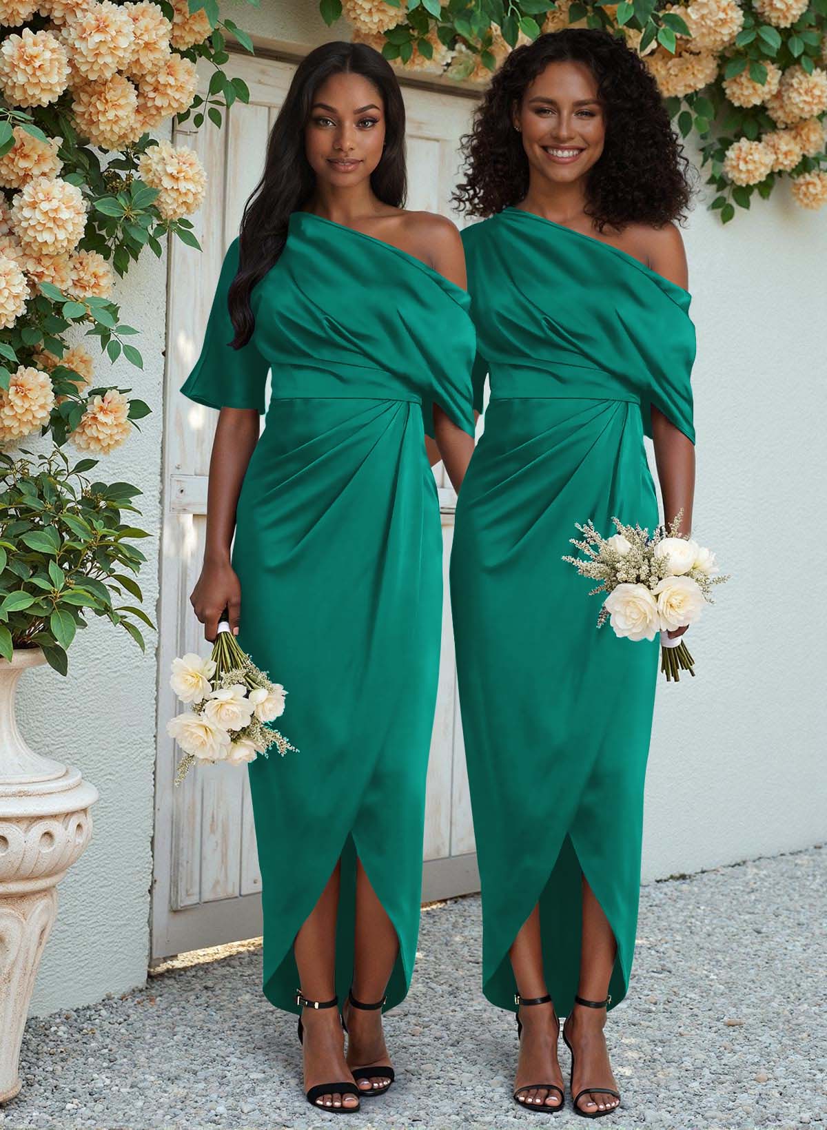 Sheath/Column Asymmetrical Sleeveless Satin Bridesmaid Dresses With Ruffle, product image 194