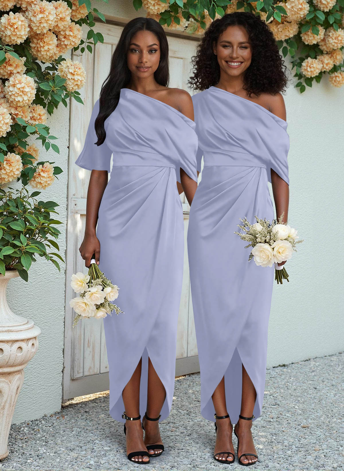 Sheath/Column Asymmetrical Sleeveless Satin Bridesmaid Dresses With Ruffle, product image 154