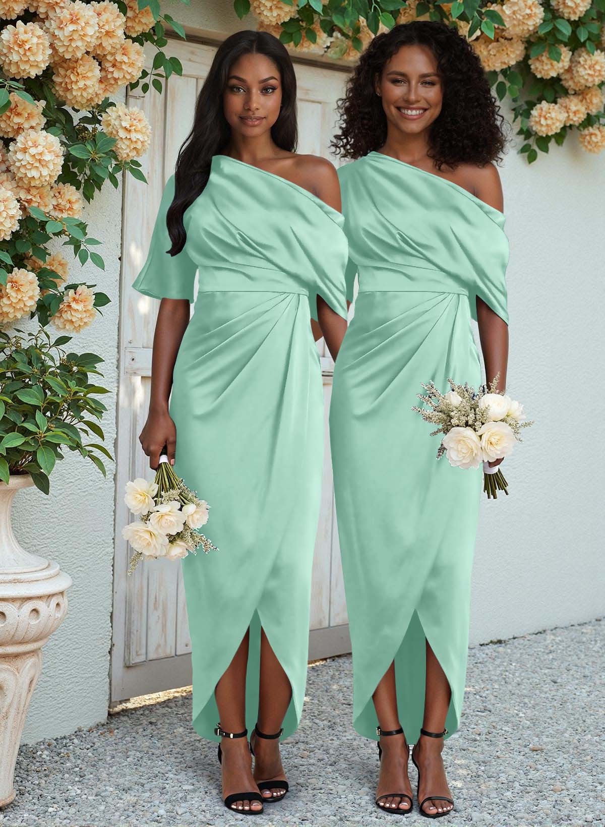 Sheath/Column Asymmetrical Sleeveless Satin Bridesmaid Dresses With Ruffle, product image 198