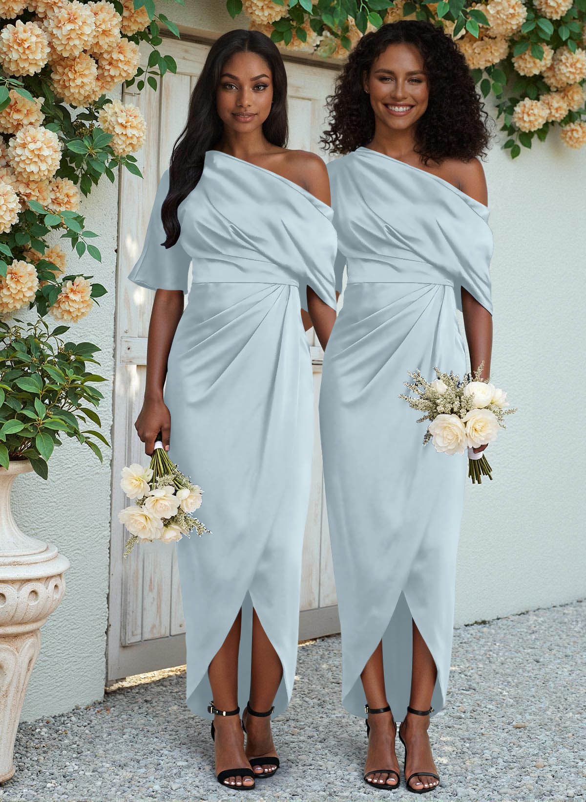 Sheath/Column Asymmetrical Sleeveless Satin Bridesmaid Dresses With Ruffle, product image 202