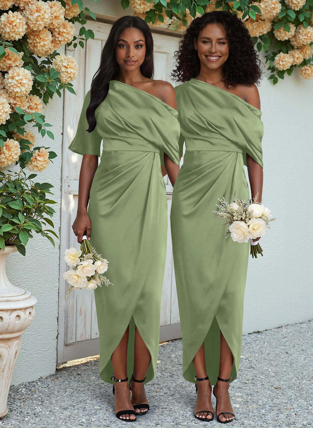 Sheath/Column Asymmetrical Sleeveless Satin Bridesmaid Dresses With Ruffle, product image 186
