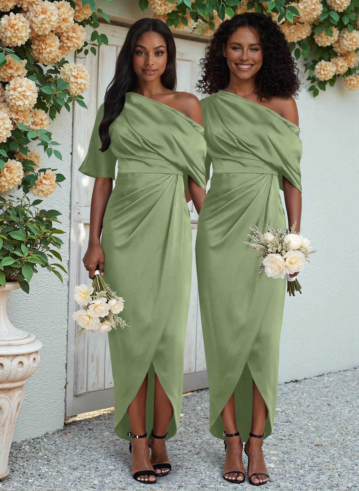 Sheath/Column Asymmetrical Sleeveless Satin Bridesmaid Dresses With Ruffle, product image 186