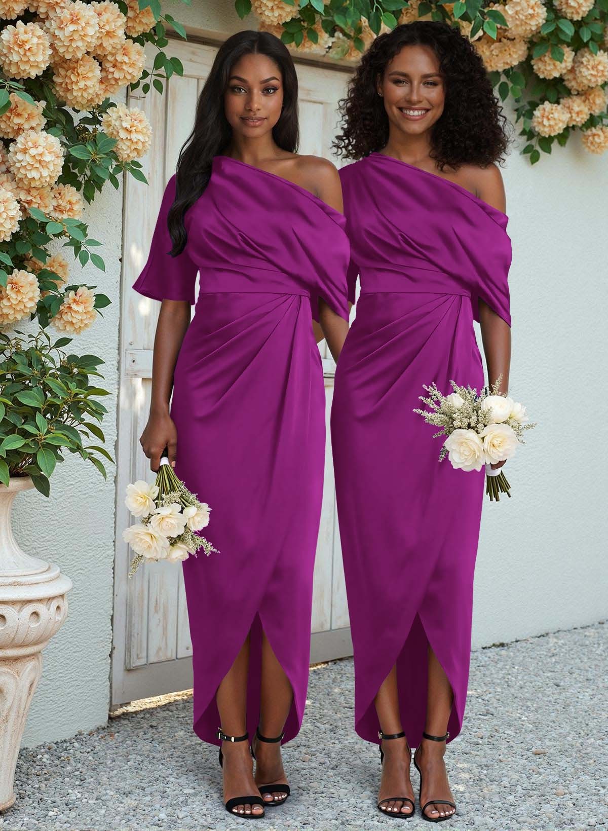 Sheath/Column Asymmetrical Sleeveless Satin Bridesmaid Dresses With Ruffle, product image 118