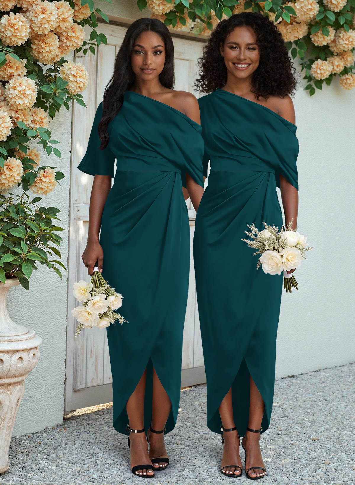 Sheath/Column Asymmetrical Sleeveless Satin Bridesmaid Dresses With Ruffle, product image 178