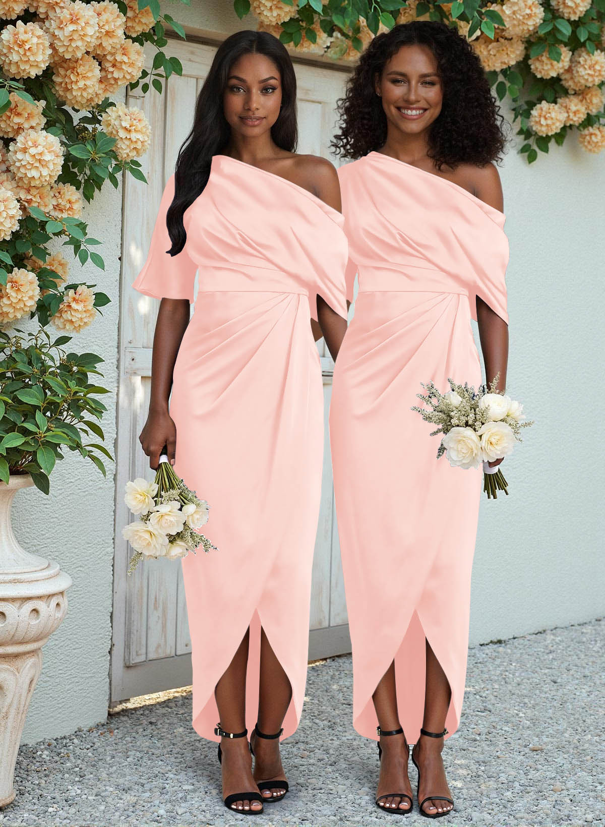 Sheath/Column Asymmetrical Sleeveless Satin Bridesmaid Dresses With Ruffle, product image 66