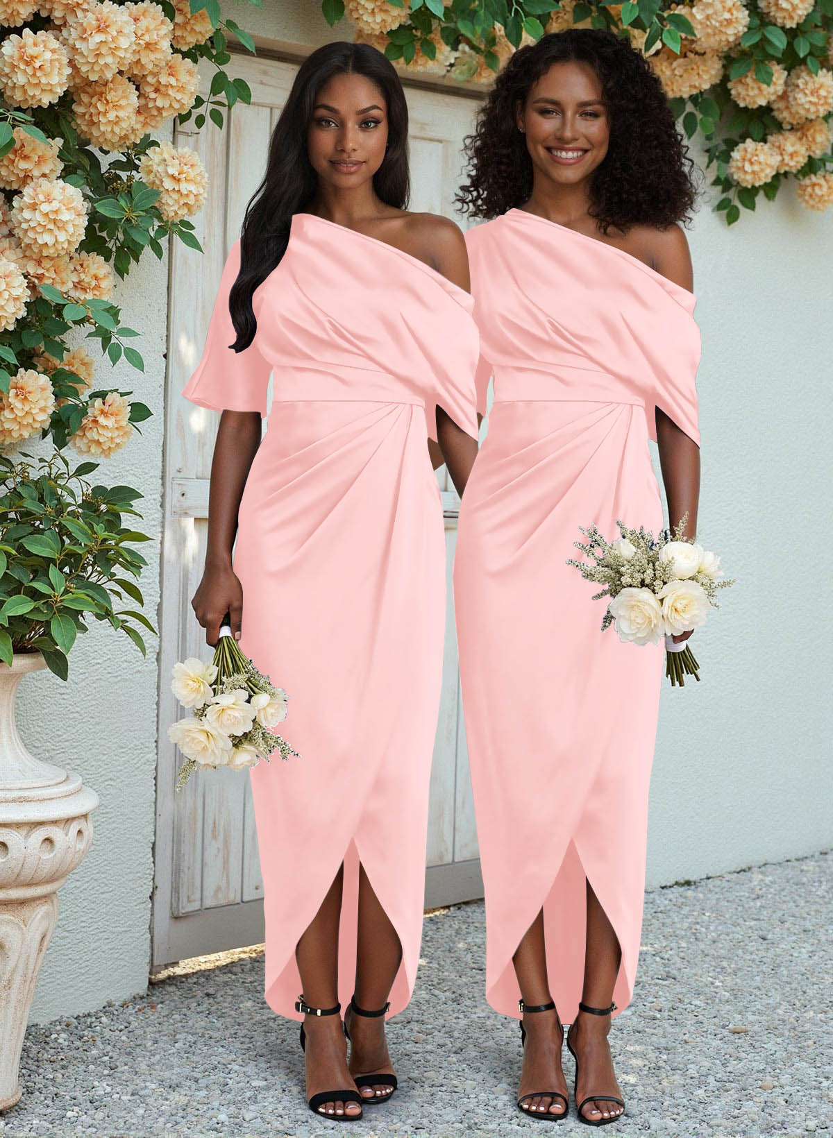 Sheath/Column Asymmetrical Sleeveless Satin Bridesmaid Dresses With Ruffle, product image 74