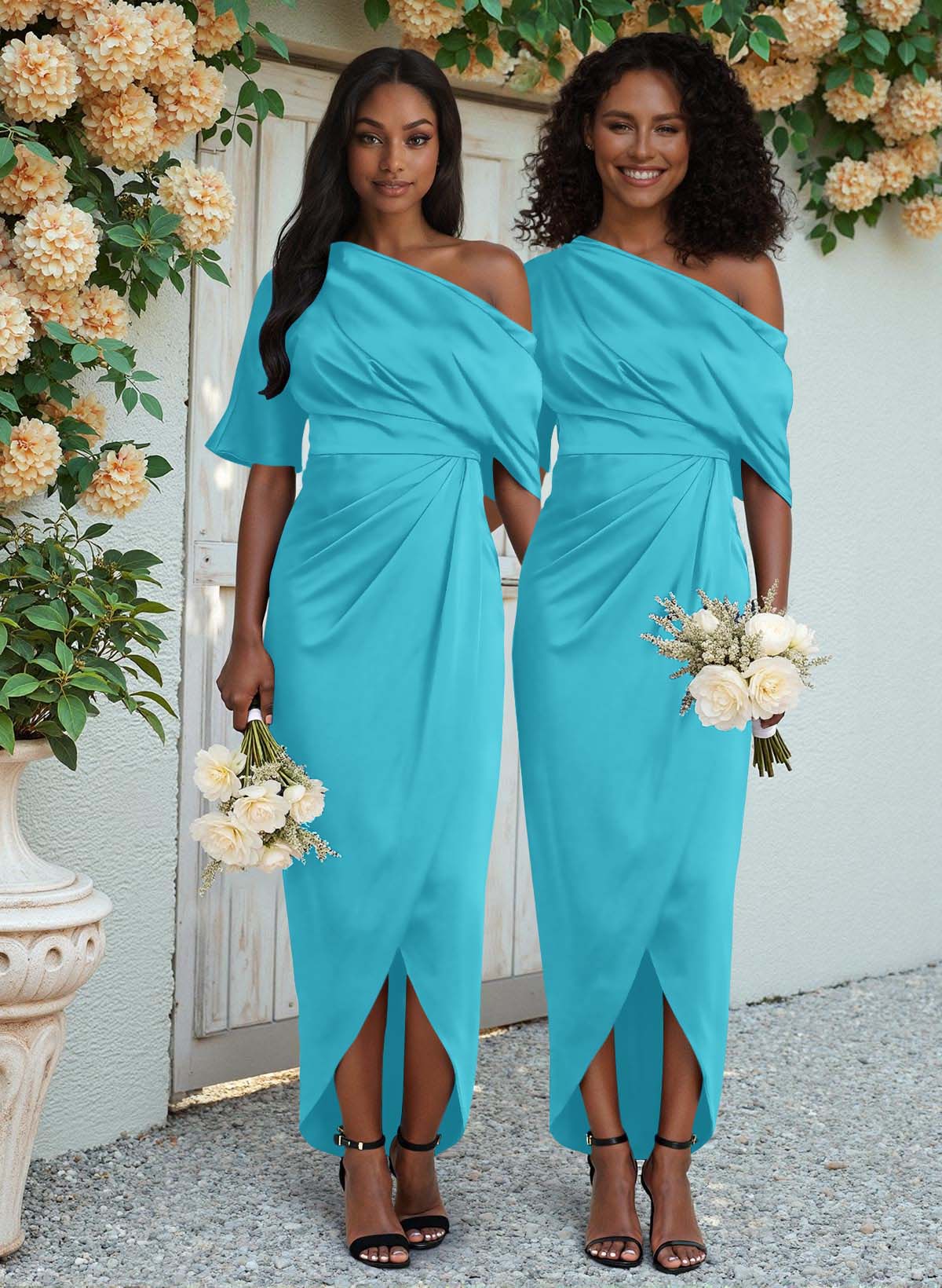 Sheath/Column Asymmetrical Sleeveless Satin Bridesmaid Dresses With Ruffle, product image 42