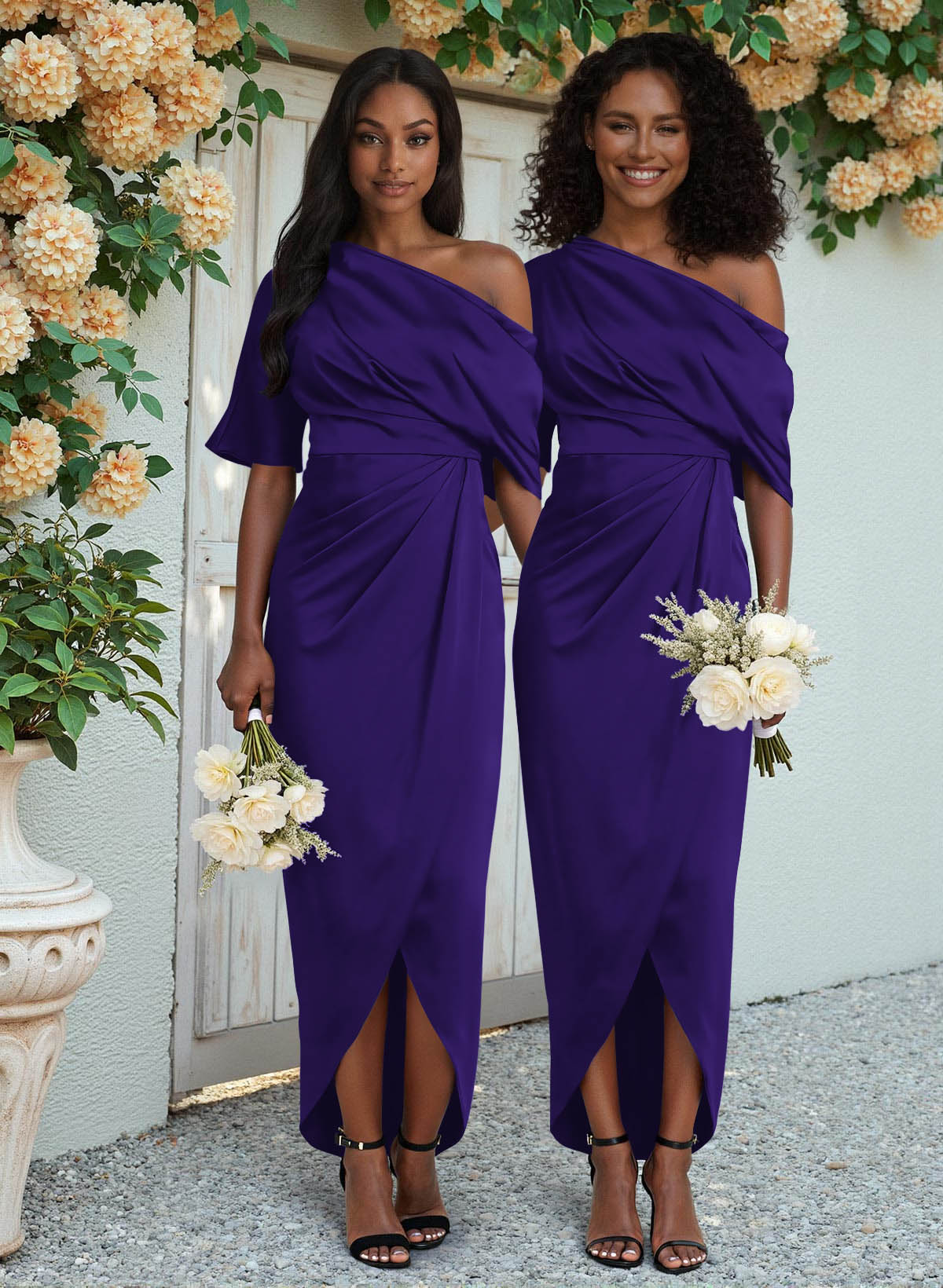 Sheath/Column Asymmetrical Sleeveless Satin Bridesmaid Dresses With Ruffle, product image 122
