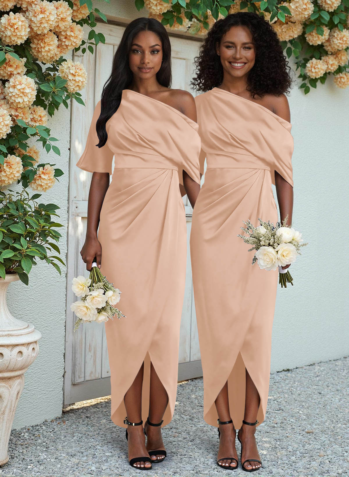 Sheath/Column Asymmetrical Sleeveless Satin Bridesmaid Dresses With Ruffle, product image 226