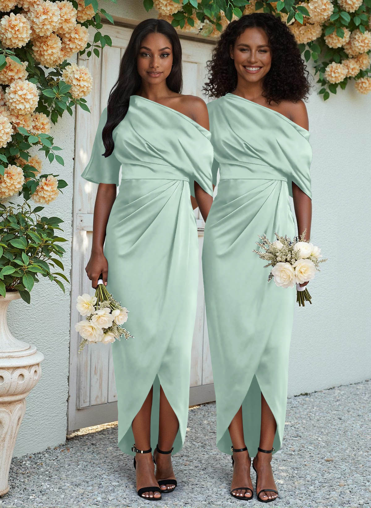Sheath/Column Asymmetrical Sleeveless Satin Bridesmaid Dresses With Ruffle, product image 170