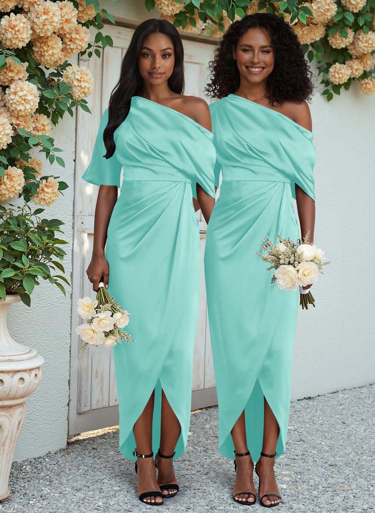 Sheath/Column Asymmetrical Sleeveless Satin Bridesmaid Dresses With Ruffle, product image 206