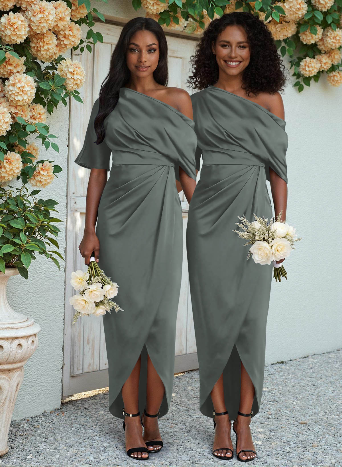 Sheath/Column Asymmetrical Sleeveless Satin Bridesmaid Dresses With Ruffle, product image 258
