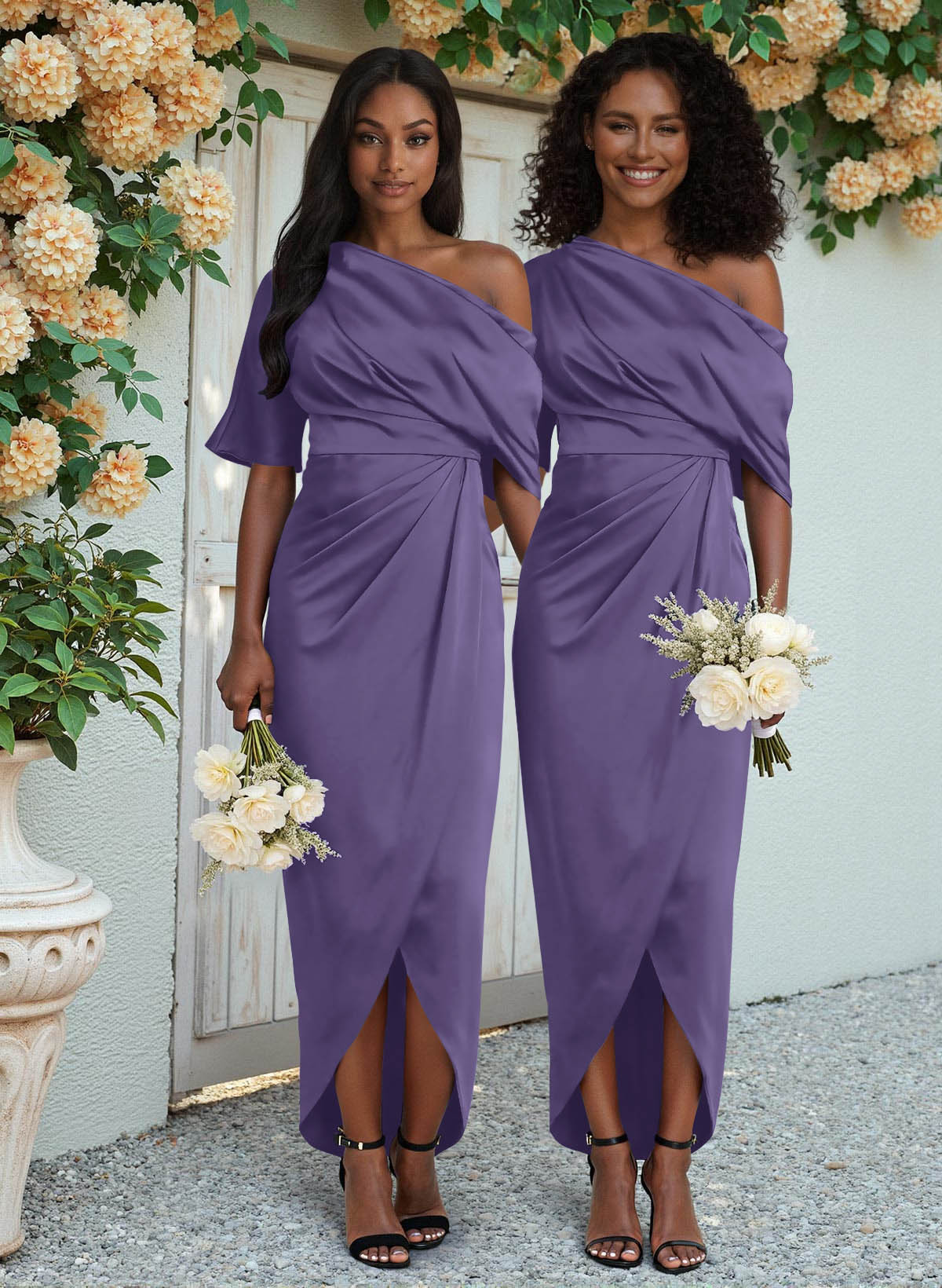 Sheath/Column Asymmetrical Sleeveless Satin Bridesmaid Dresses With Ruffle, product image 134