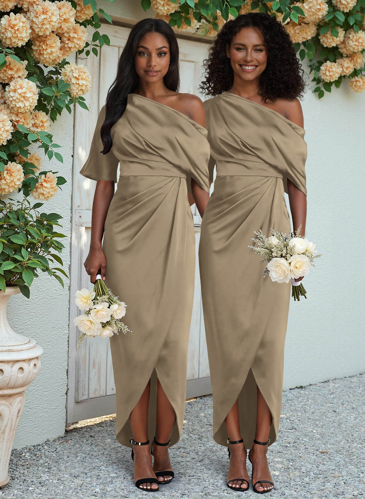 Sheath/Column Asymmetrical Sleeveless Satin Bridesmaid Dresses With Ruffle, product image 210