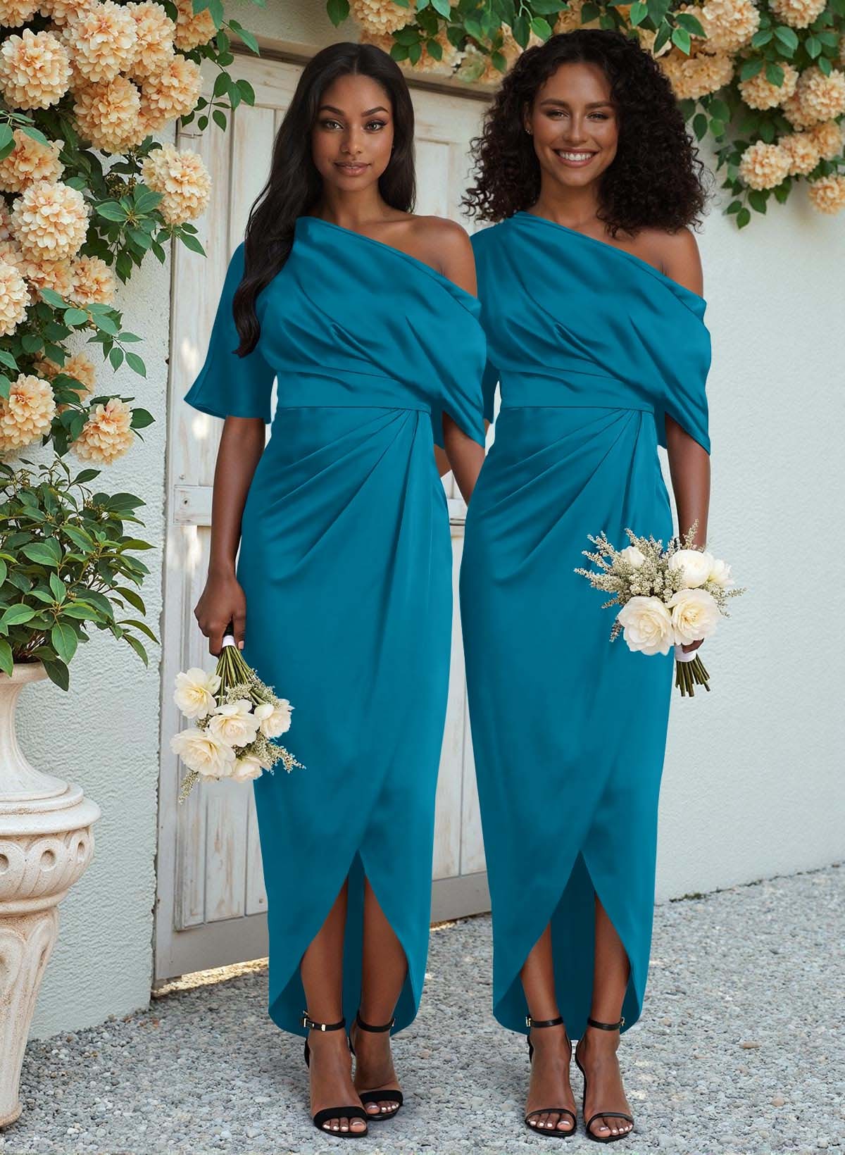Sheath/Column Asymmetrical Sleeveless Satin Bridesmaid Dresses With Ruffle, product image 270