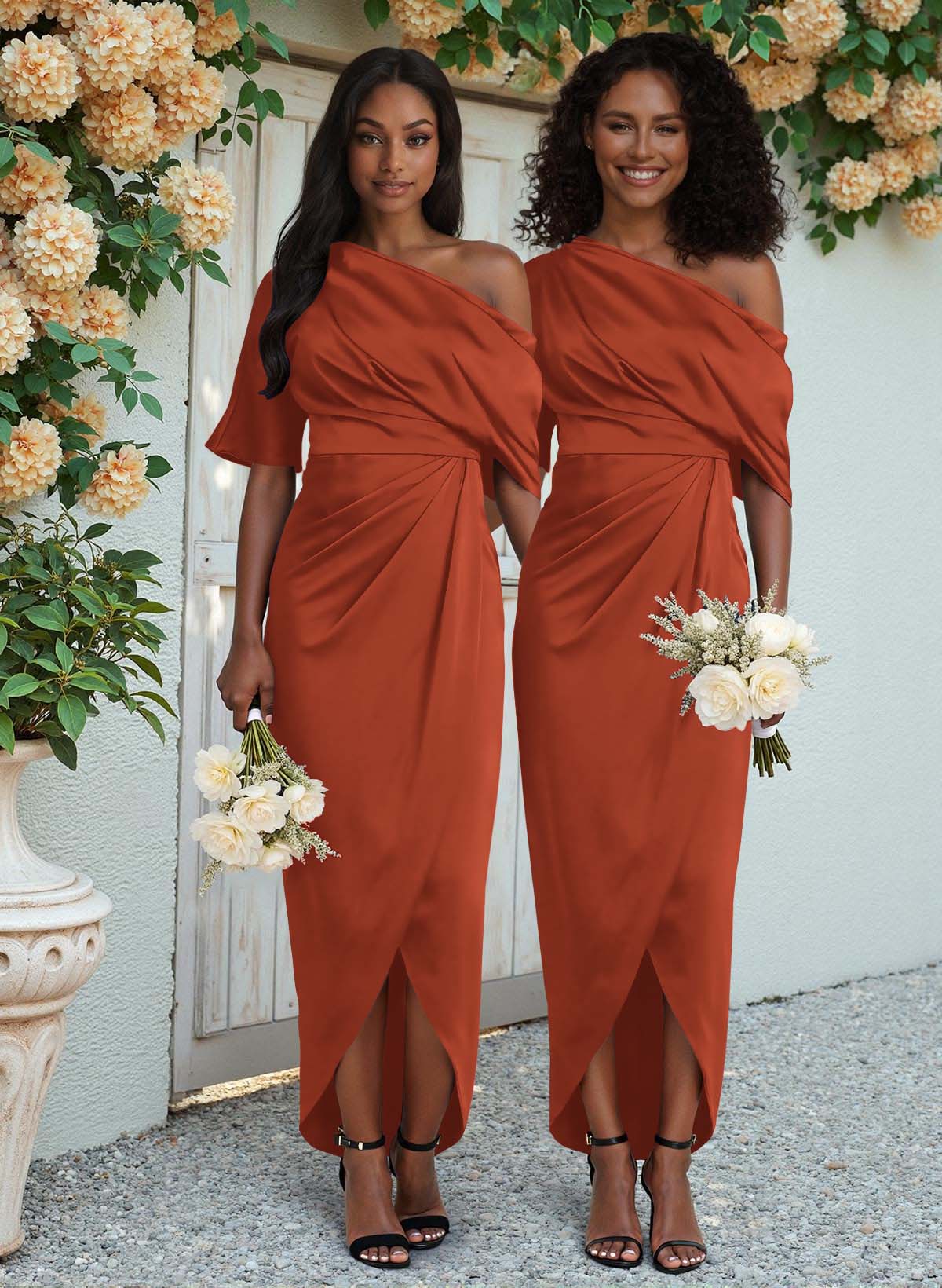 Sheath/Column Asymmetrical Sleeveless Satin Bridesmaid Dresses With Ruffle, product image 266