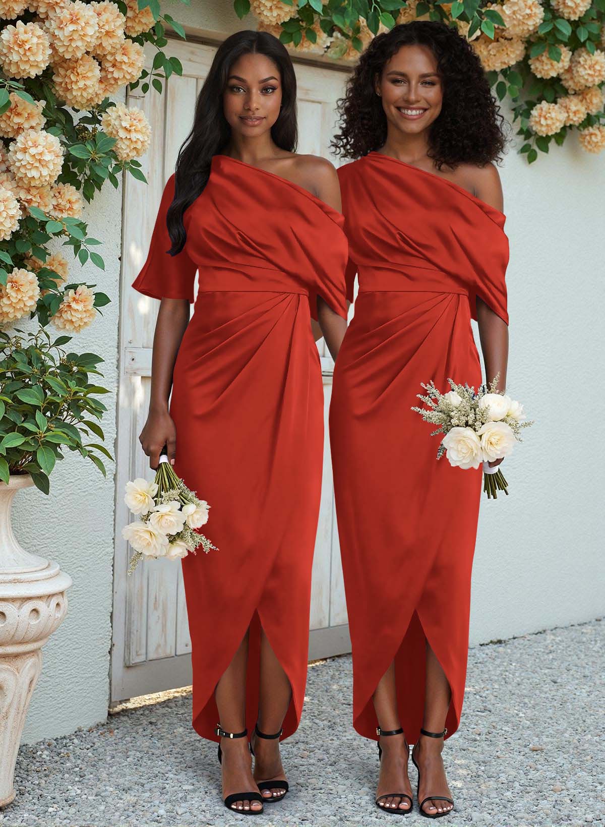 Sheath/Column Asymmetrical Sleeveless Satin Bridesmaid Dresses With Ruffle, product image 110
