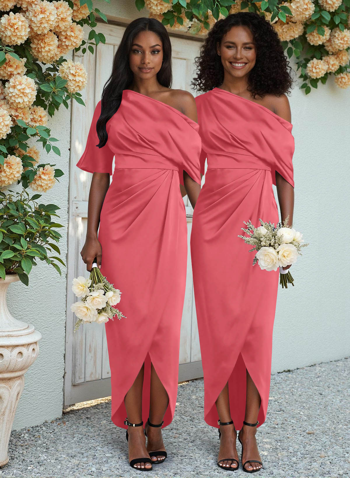 Sheath/Column Asymmetrical Sleeveless Satin Bridesmaid Dresses With Ruffle, product image 114
