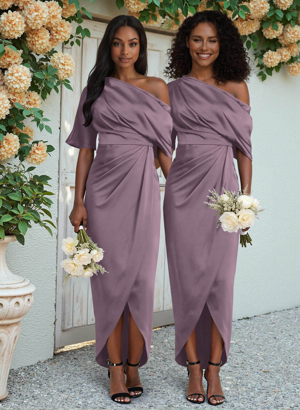 Sheath/Column Asymmetrical Sleeveless Satin Bridesmaid Dresses With Ruffle, product image 138