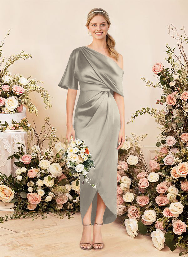 Sheath/Column Asymmetrical Sleeveless Satin Bridesmaid Dresses With Ruffle, product image 216