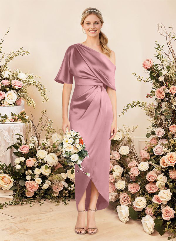 Sheath/Column Asymmetrical Sleeveless Satin Bridesmaid Dresses With Ruffle, product image 72