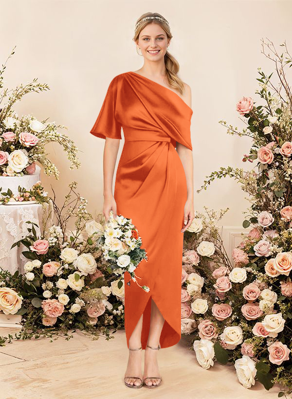 Sheath/Column Asymmetrical Sleeveless Satin Bridesmaid Dresses With Ruffle, product image 236