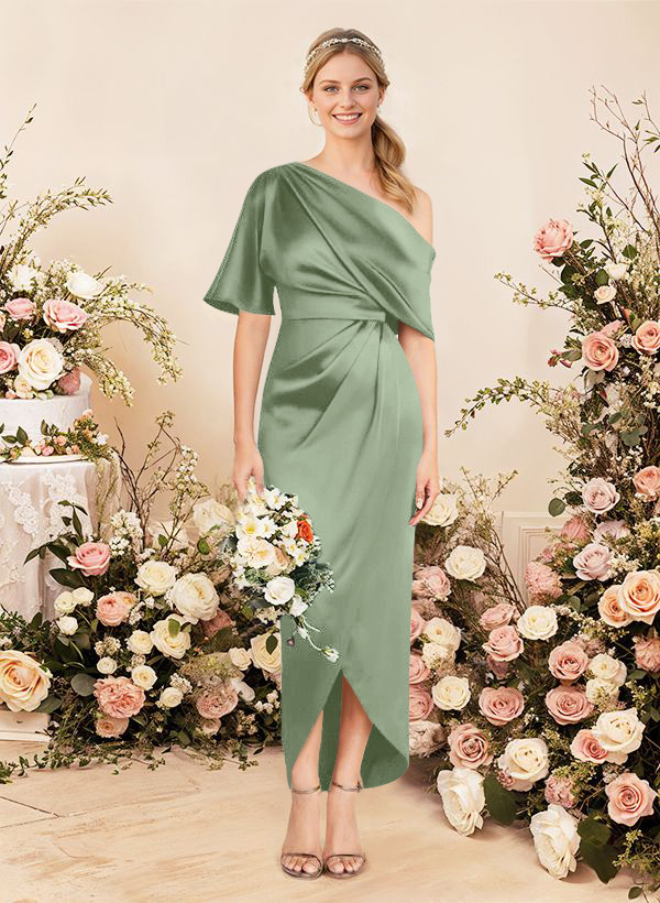 Sheath/Column Asymmetrical Sleeveless Satin Bridesmaid Dresses With Ruffle, product image 176
