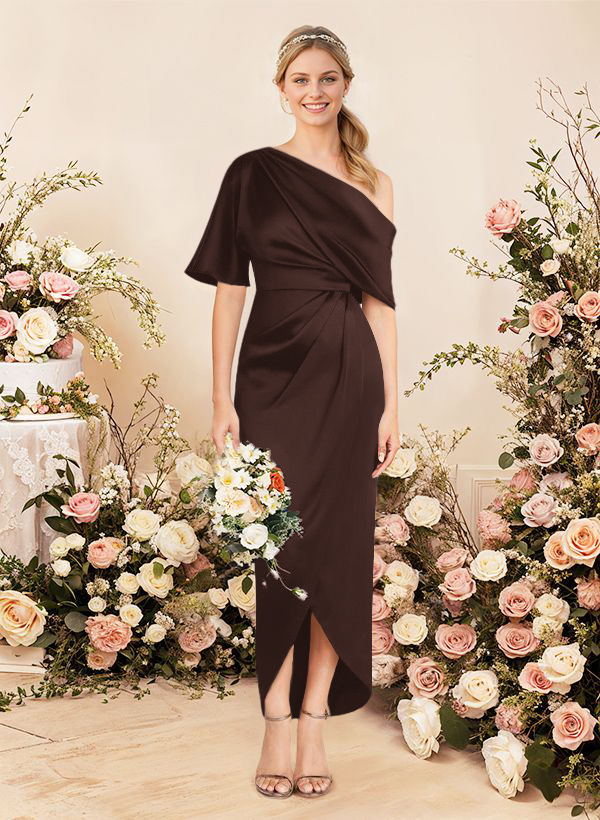 Sheath/Column Asymmetrical Sleeveless Satin Bridesmaid Dresses With Ruffle, product image 244