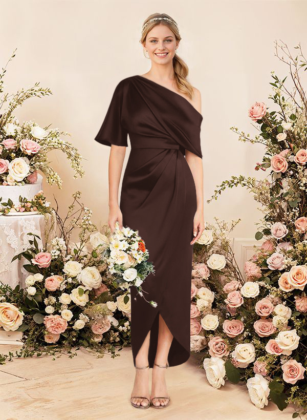 Sheath/Column Asymmetrical Sleeveless Satin Bridesmaid Dresses With Ruffle, product image 244