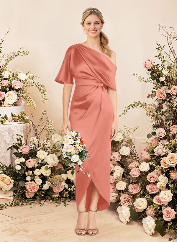 Sheath/Column Asymmetrical Sleeveless Satin Bridesmaid Dresses With Ruffle, product image 80