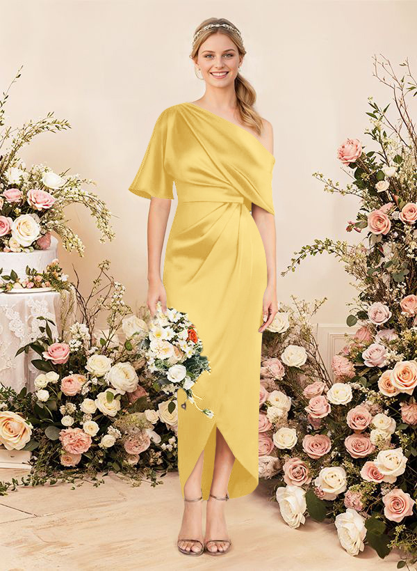Sheath/Column Asymmetrical Sleeveless Satin Bridesmaid Dresses With Ruffle, product image 220