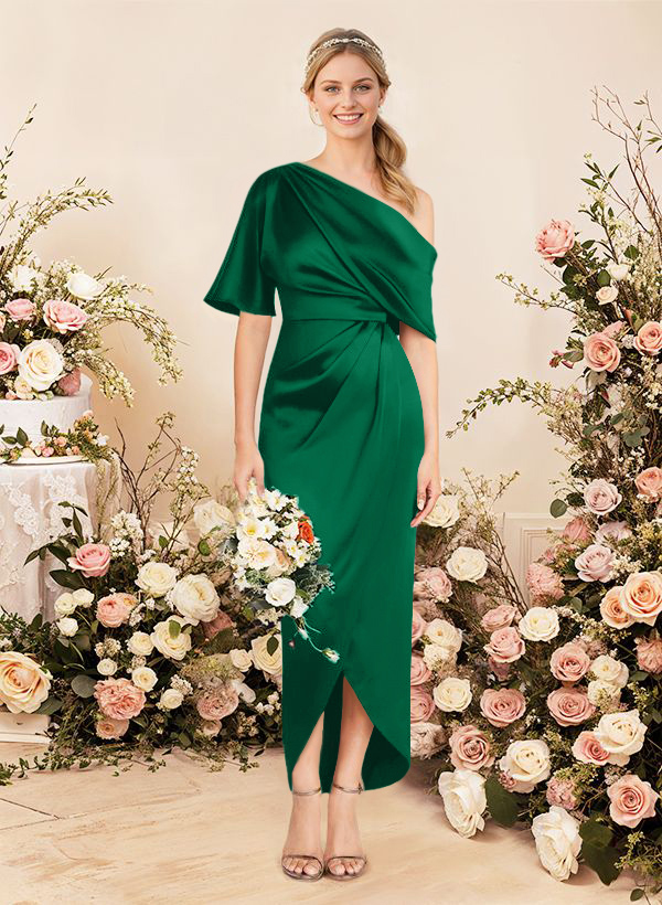Sheath/Column Asymmetrical Sleeveless Satin Bridesmaid Dresses With Ruffle, product image 168
