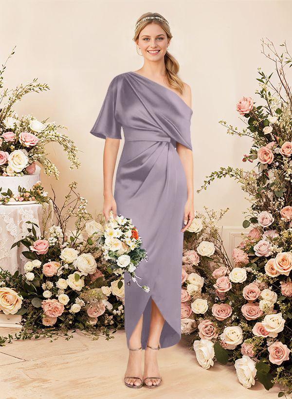 Sheath/Column Asymmetrical Sleeveless Satin Bridesmaid Dresses With Ruffle, product image 132
