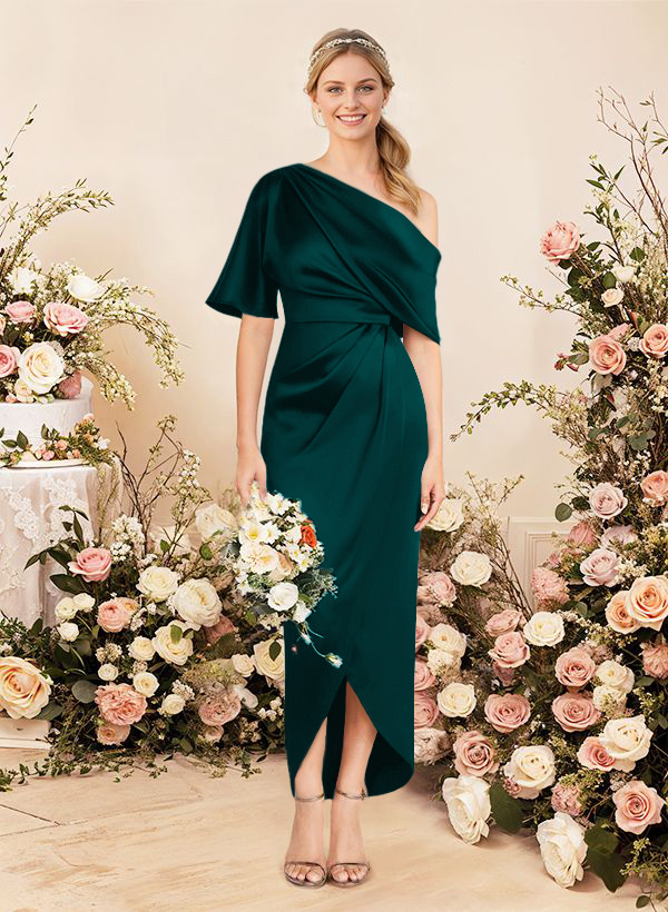 Sheath/Column Asymmetrical Sleeveless Satin Bridesmaid Dresses With Ruffle, product image 184