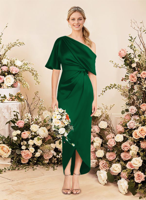 Sheath/Column Asymmetrical Sleeveless Satin Bridesmaid Dresses With Ruffle, product image 192