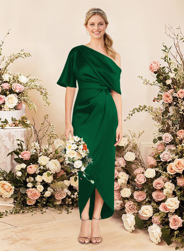 Sheath/Column Asymmetrical Sleeveless Satin Bridesmaid Dresses With Ruffle, product image 192