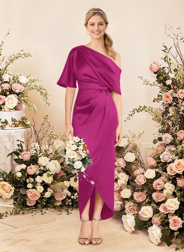 Sheath/Column Asymmetrical Sleeveless Satin Bridesmaid Dresses With Ruffle, product image 56
