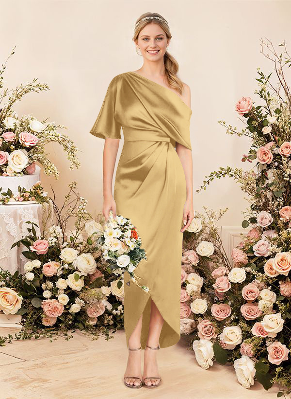 Sheath/Column Asymmetrical Sleeveless Satin Bridesmaid Dresses With Ruffle, product image 224