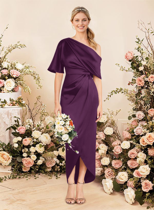 Sheath/Column Asymmetrical Sleeveless Satin Bridesmaid Dresses With Ruffle, product image 128