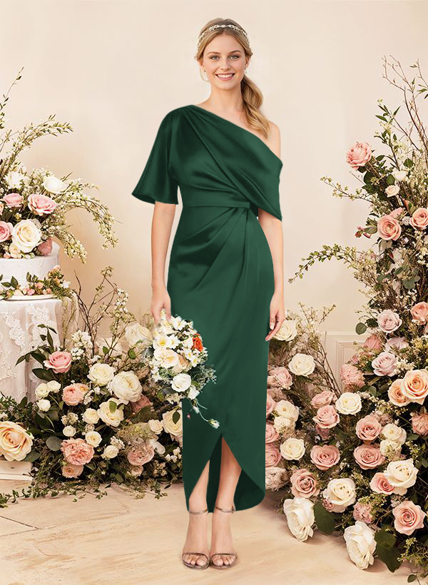 Sheath/Column Asymmetrical Sleeveless Satin Bridesmaid Dresses With Ruffle, product image 164