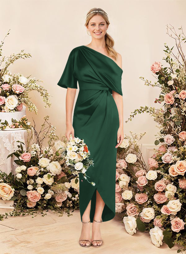 Sheath/Column Asymmetrical Sleeveless Satin Bridesmaid Dresses With Ruffle, product image 164