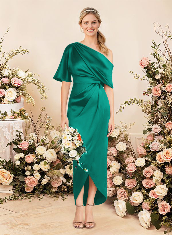 Sheath/Column Asymmetrical Sleeveless Satin Bridesmaid Dresses With Ruffle, product image 196